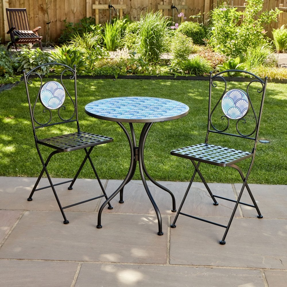 Ocean Mosaic Bistro Set with Folding Chairs