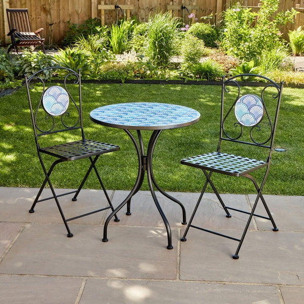 Ocean Mosaic Bistro Set with Folding Chairs