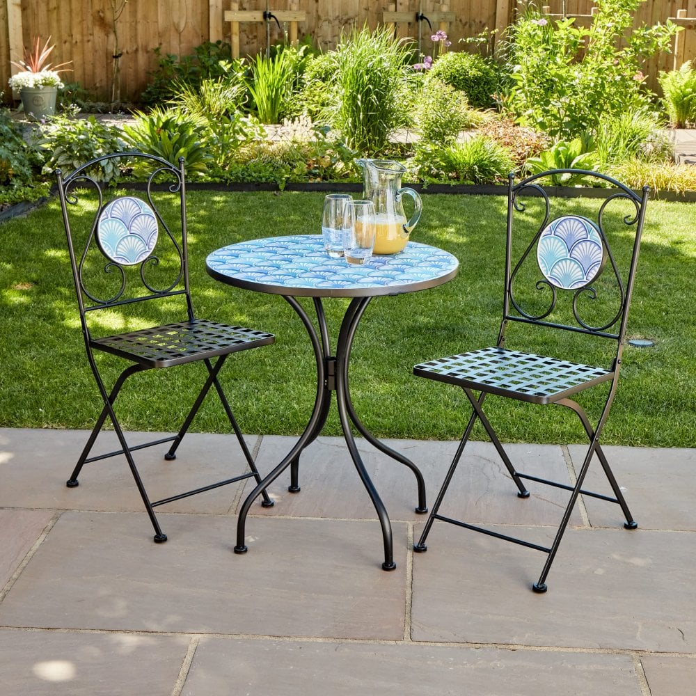 Ocean Mosaic Bistro Set with Folding Chairs