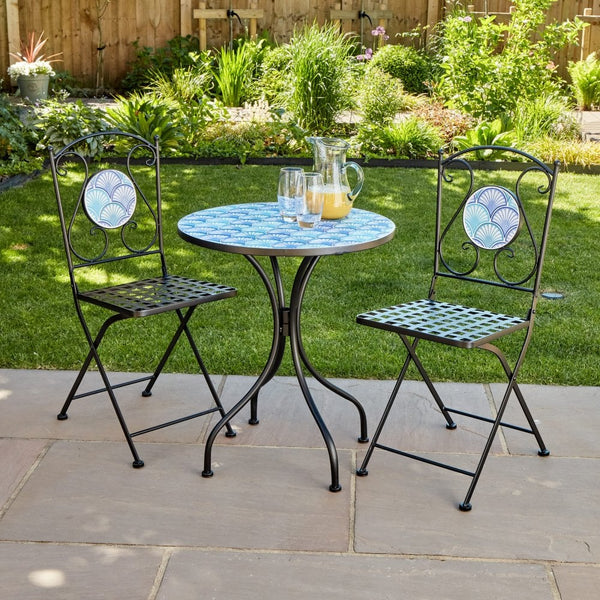 Ocean Mosaic Bistro Set with Folding Chairs