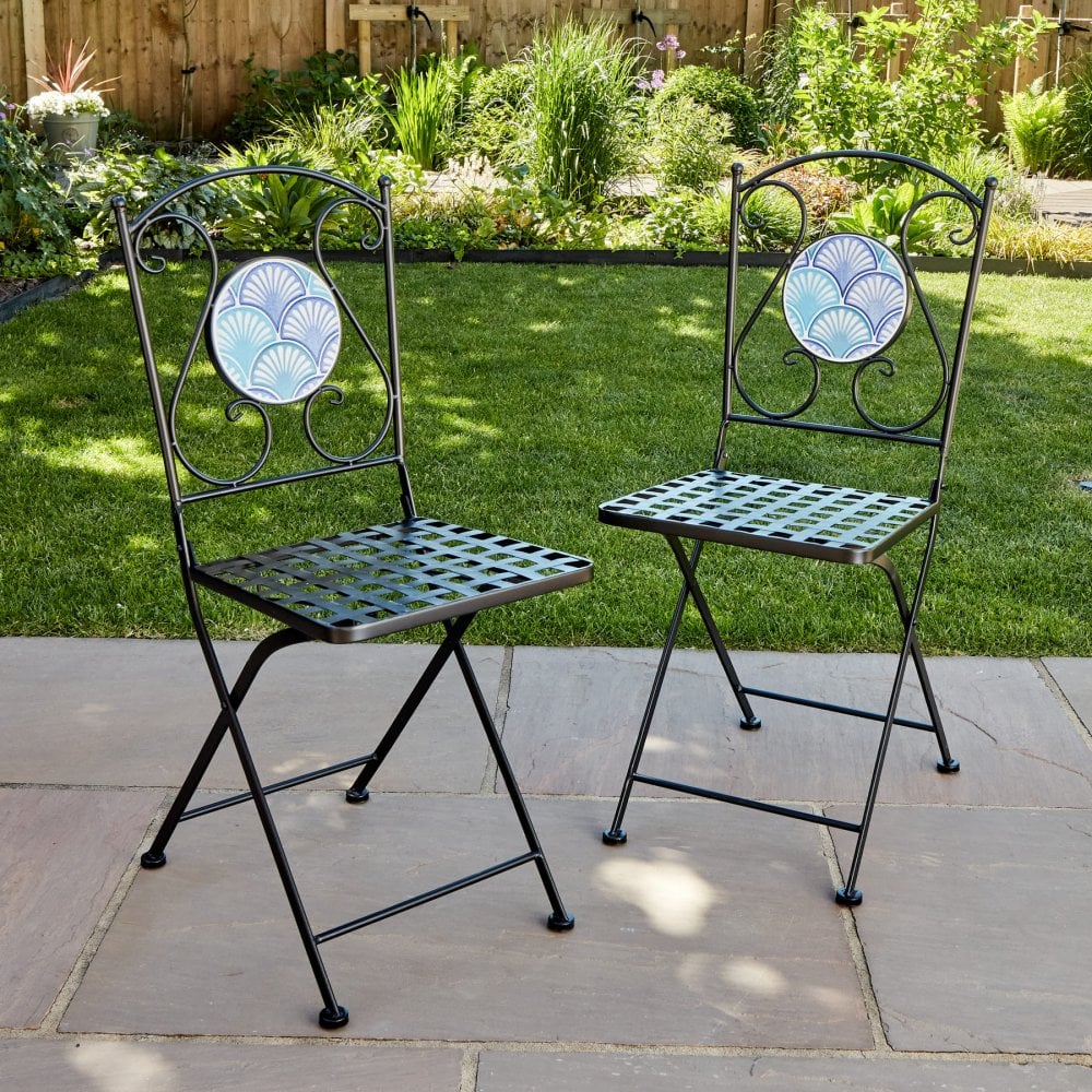 Ocean Mosaic Bistro Set with Folding Chairs