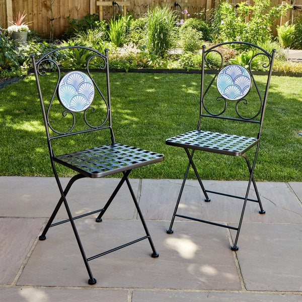 Ocean Mosaic Bistro Set with Folding Chairs