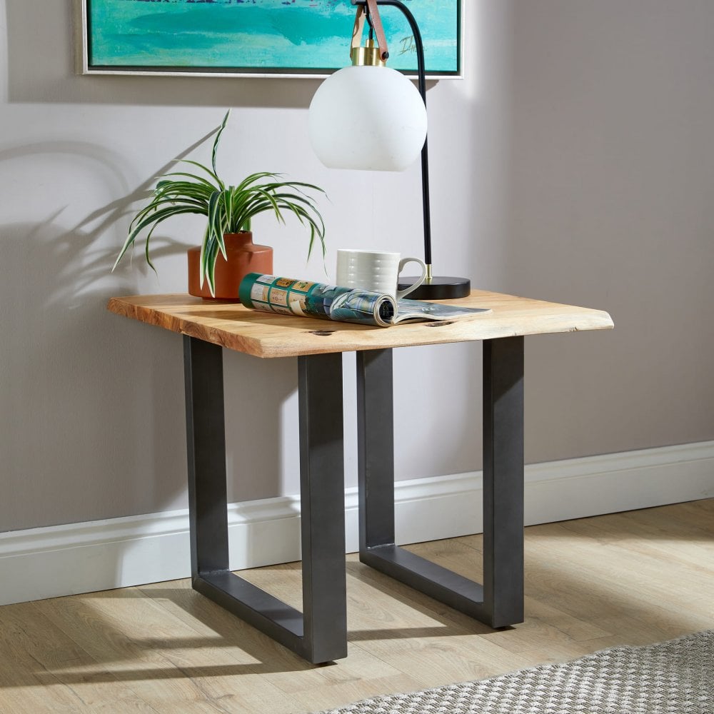 Live Edge Lamp Table with Solid Acacia Wooden Top