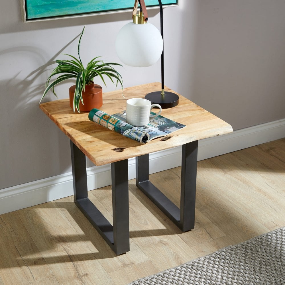Live Edge Lamp Table with Solid Acacia Wooden Top