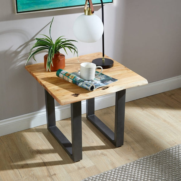 Live Edge Lamp Table with Solid Acacia Wooden Top
