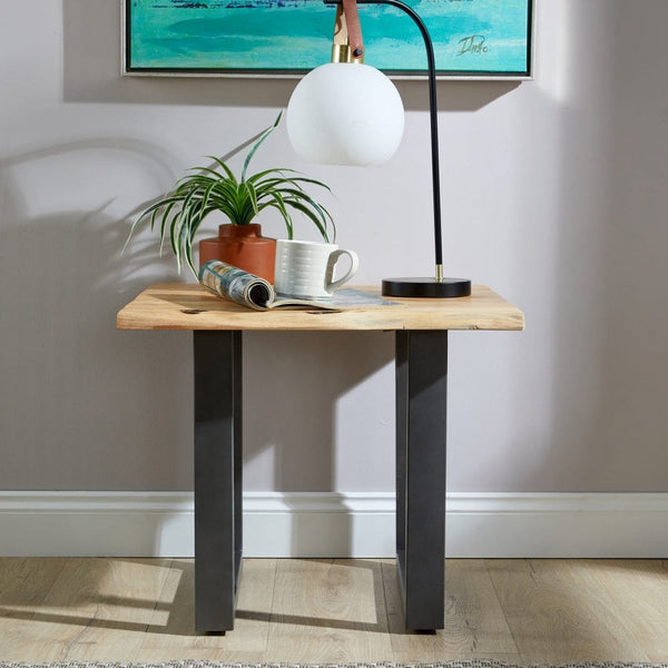 Live Edge Lamp Table with Solid Acacia Wooden Top