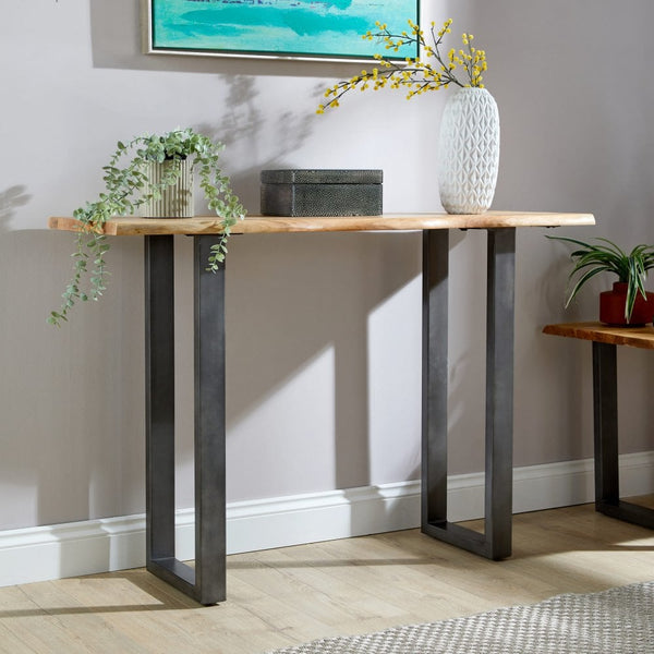 Live Edge Console Table with Solid Acacia Wooden Top