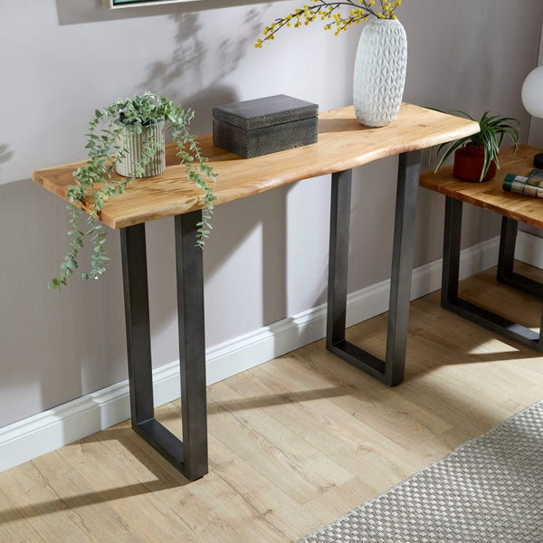 Live Edge Console Table with Solid Acacia Wooden Top
