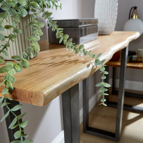 Live Edge Console Table with Solid Acacia Wooden Top