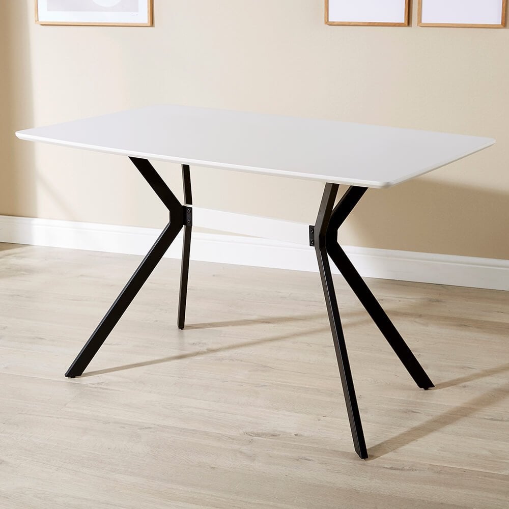 Luxor White 120cm Table with Black Metal Legs