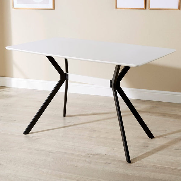 Luxor White 120cm Table with Black Metal Legs