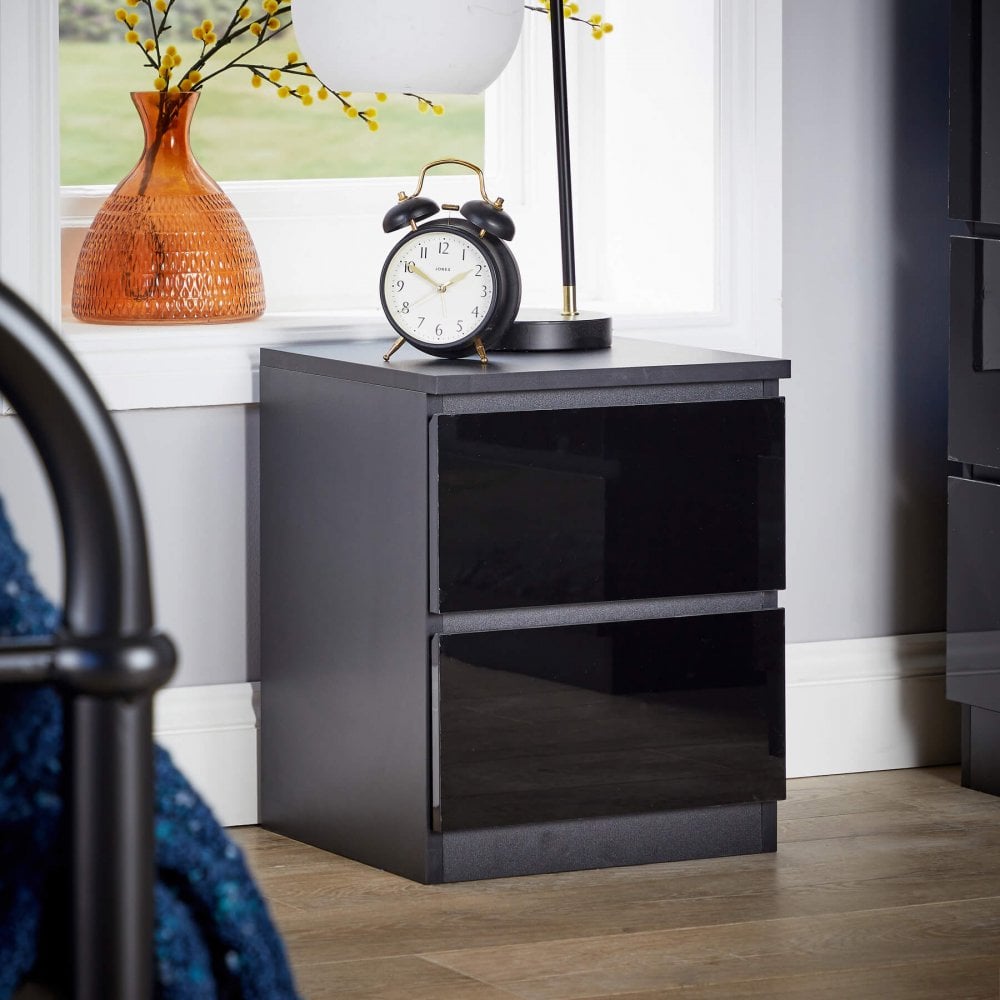 Lugano High Gloss 2 Drawer Bedside Cabinet