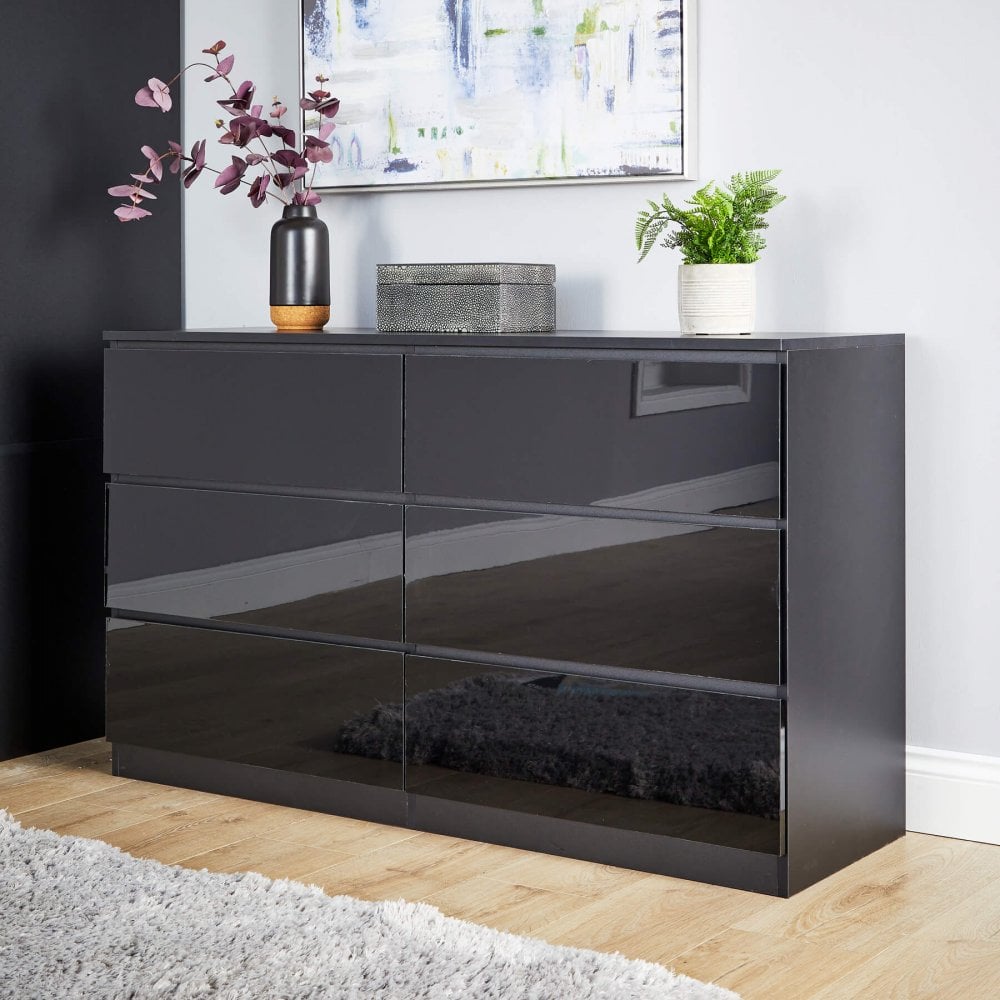 Lugano High Gloss Chest of 6 Drawers