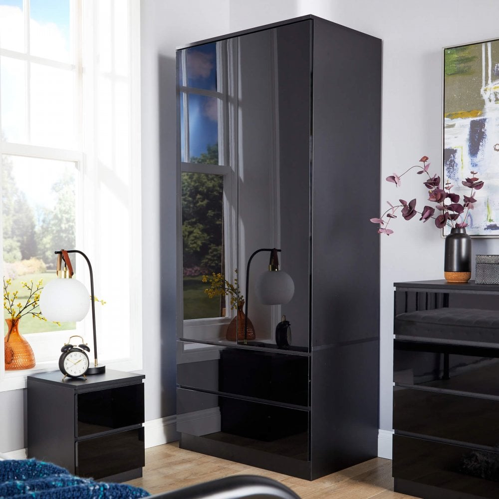 Lugano High Gloss 2 Door & 2 Drawer Wardrobe