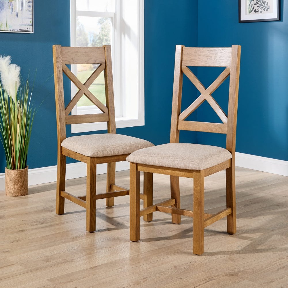 Pair Solid Oak Veneer Dining Chairs