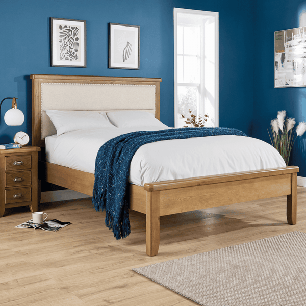 Holcombe Solid Wooden Smoked Oak Bed Frame with Padded Headboard