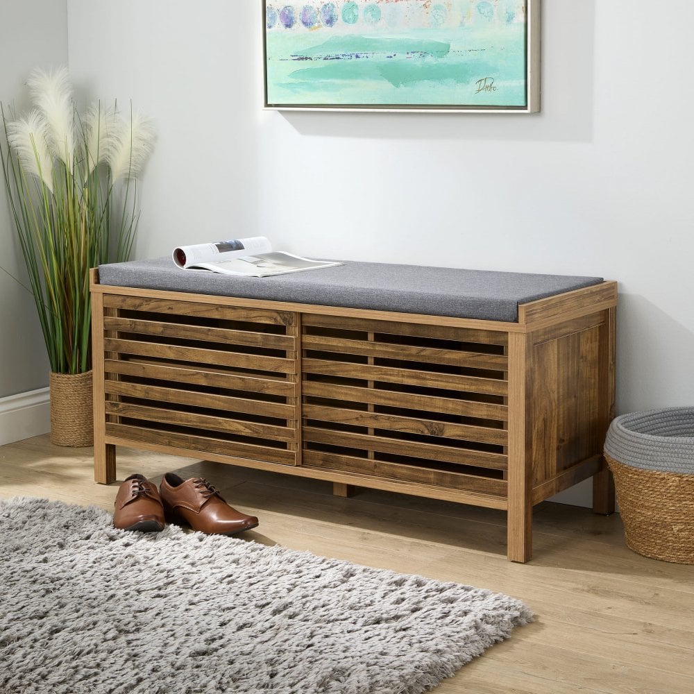 Luna Sliding Door Shoe Bench with Padded Cushion