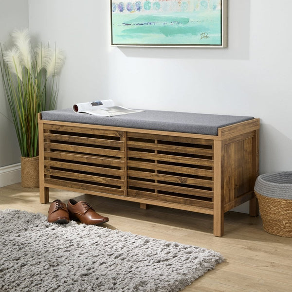 Luna Sliding Door Shoe Bench with Padded Cushion