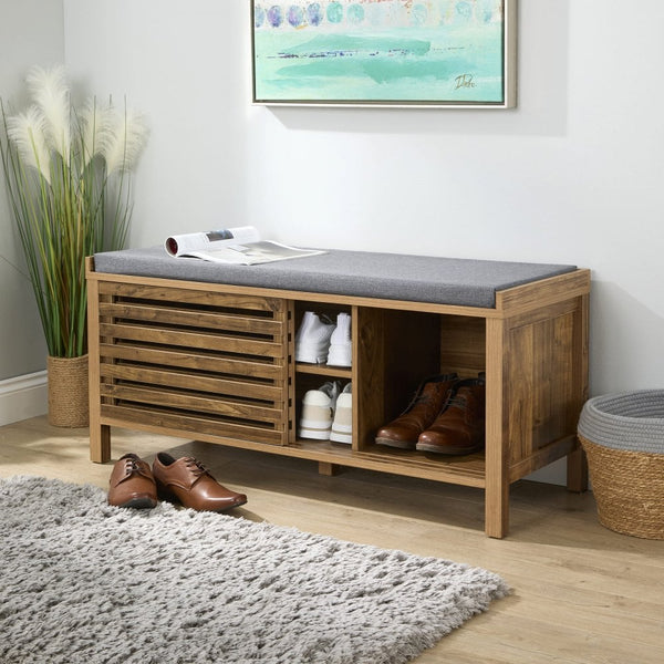 Luna Sliding Door Shoe Bench with Padded Cushion