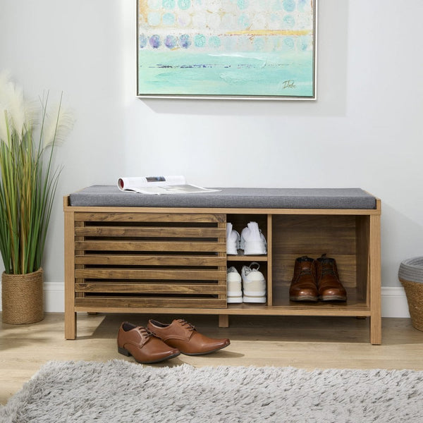 Luna Sliding Door Shoe Bench with Padded Cushion