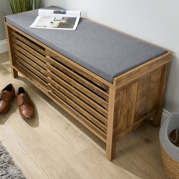 Luna Sliding Door Shoe Bench with Padded Cushion