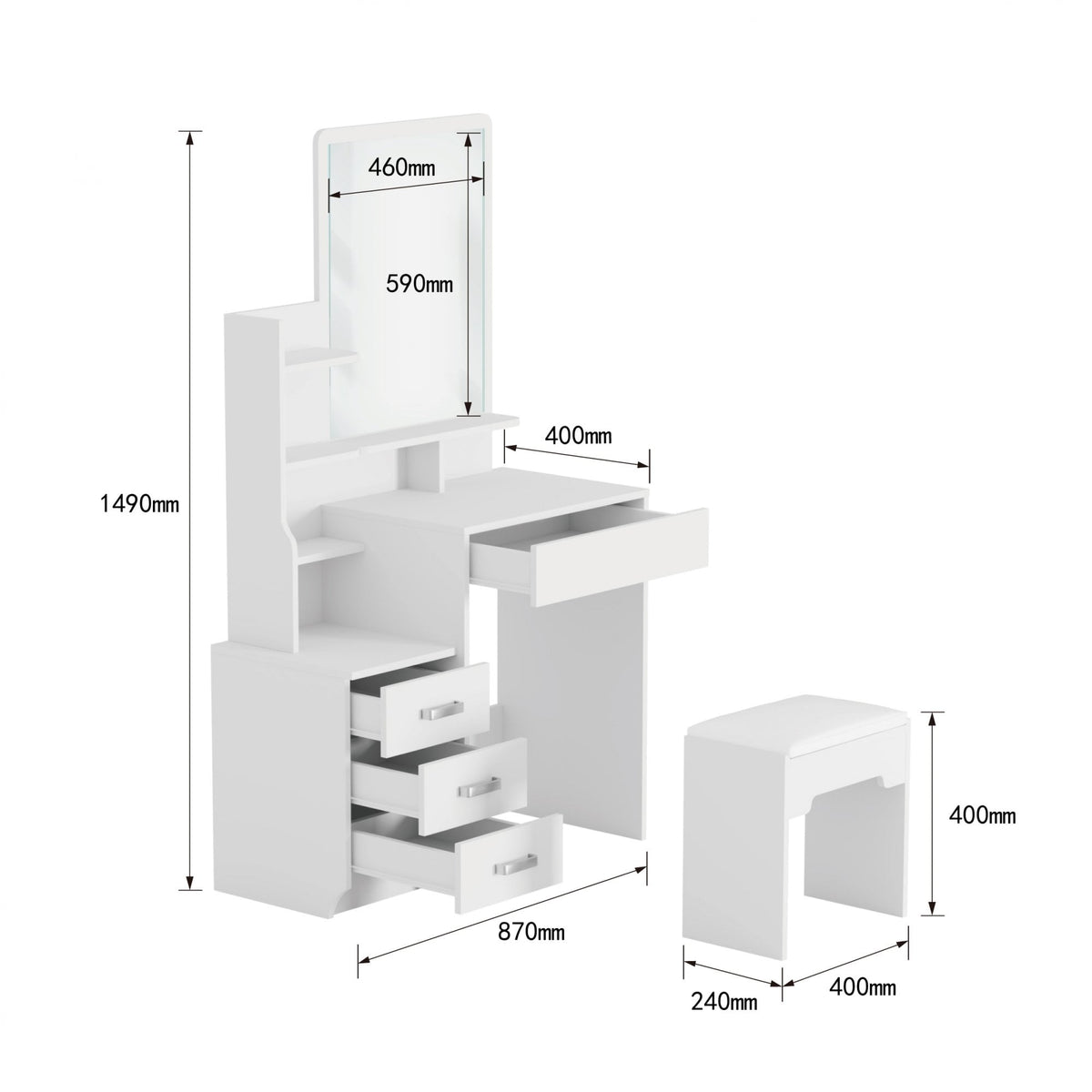 Arlo White Dressing Table Set