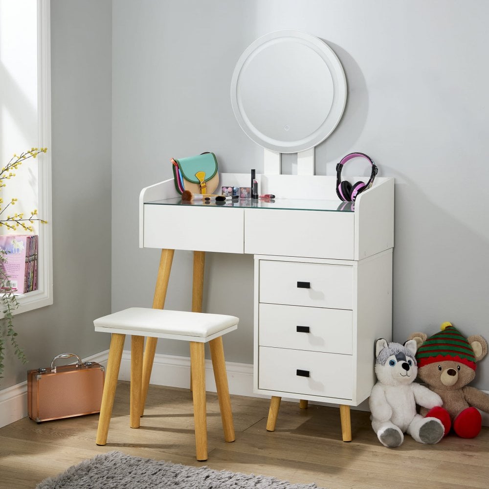 Nova White Dressing Table with LED Touch Mirror