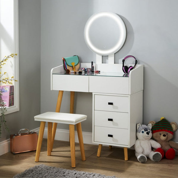 Nova White Dressing Table with LED Touch Mirror