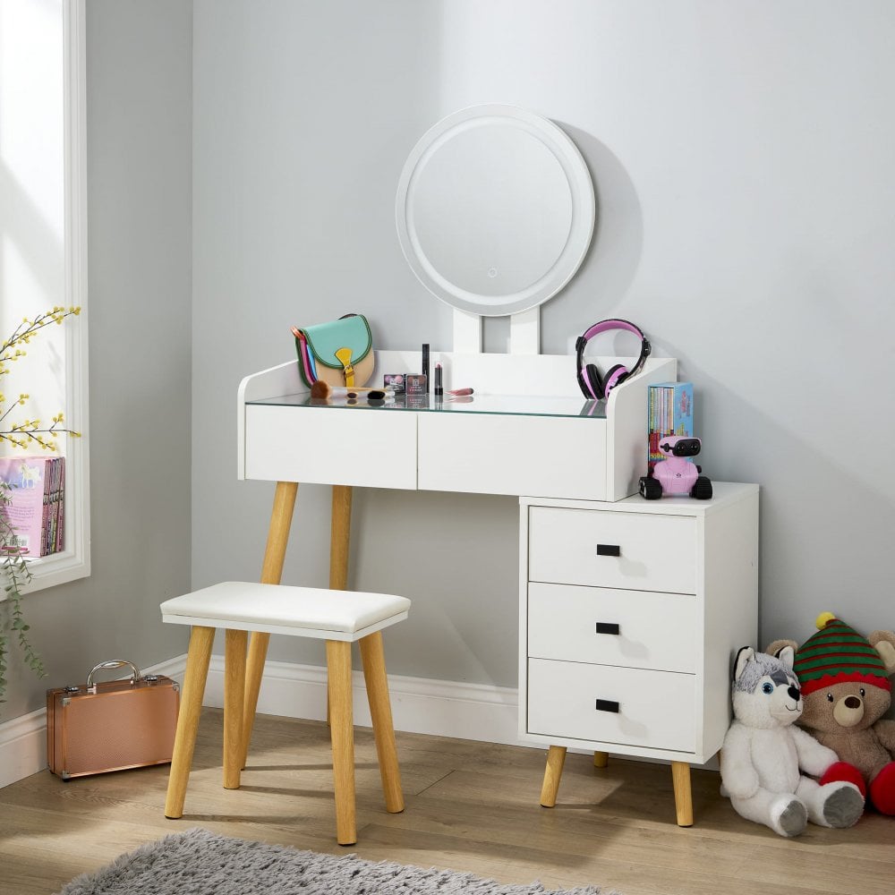 Nova White Dressing Table with LED Touch Mirror