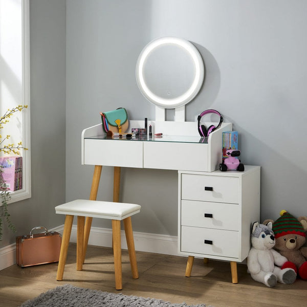 Nova White Dressing Table with LED Touch Mirror