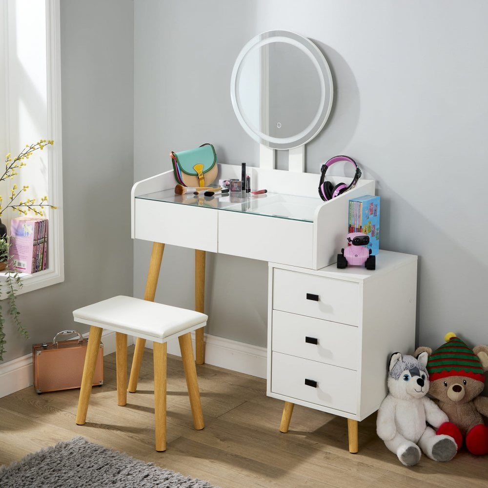 Nova White Dressing Table with LED Touch Mirror