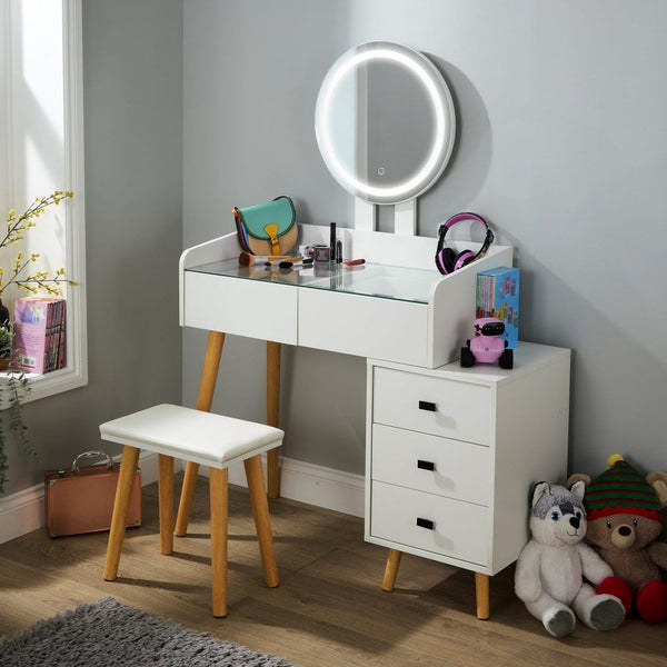 Nova White Dressing Table with LED Touch Mirror
