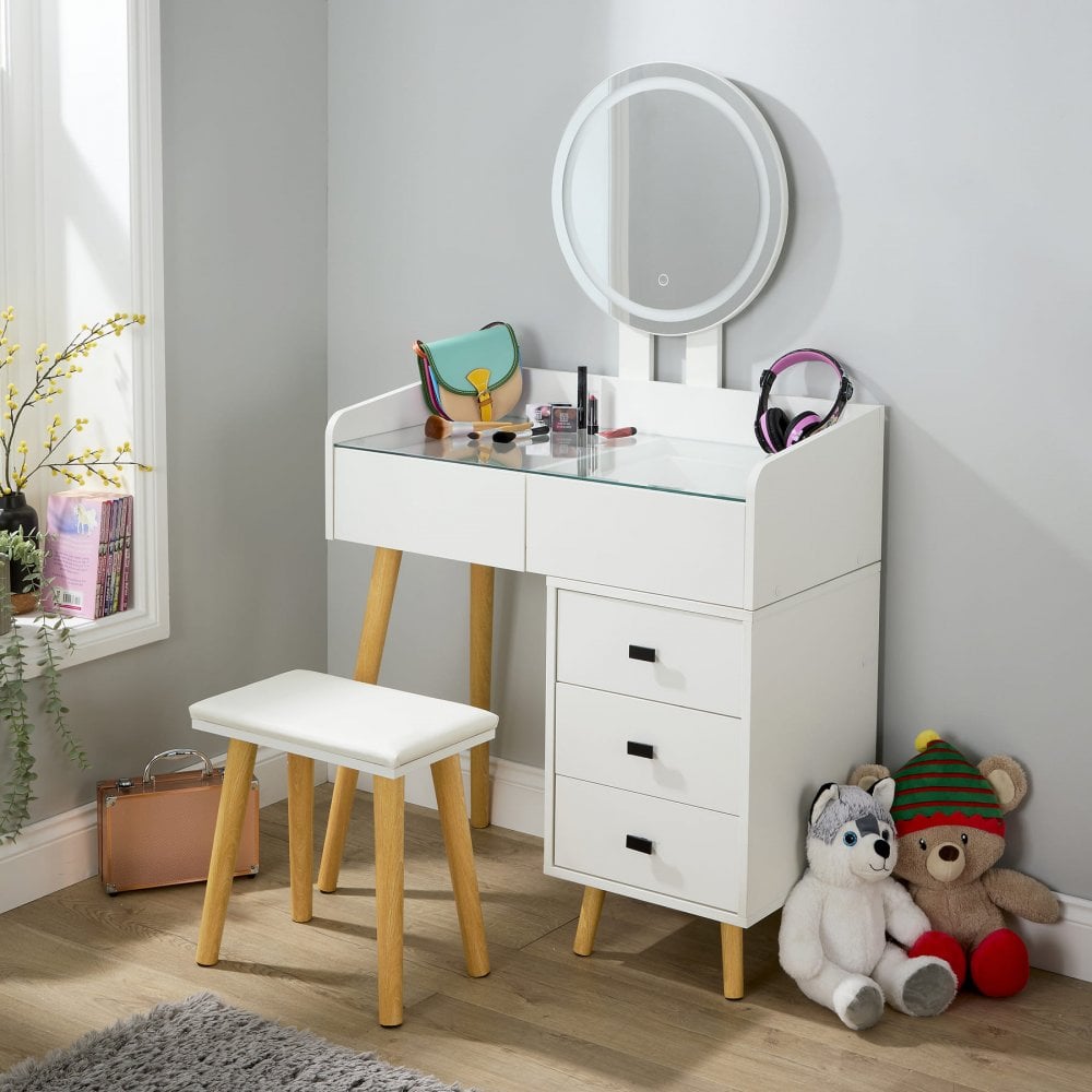 Nova White Dressing Table with LED Touch Mirror