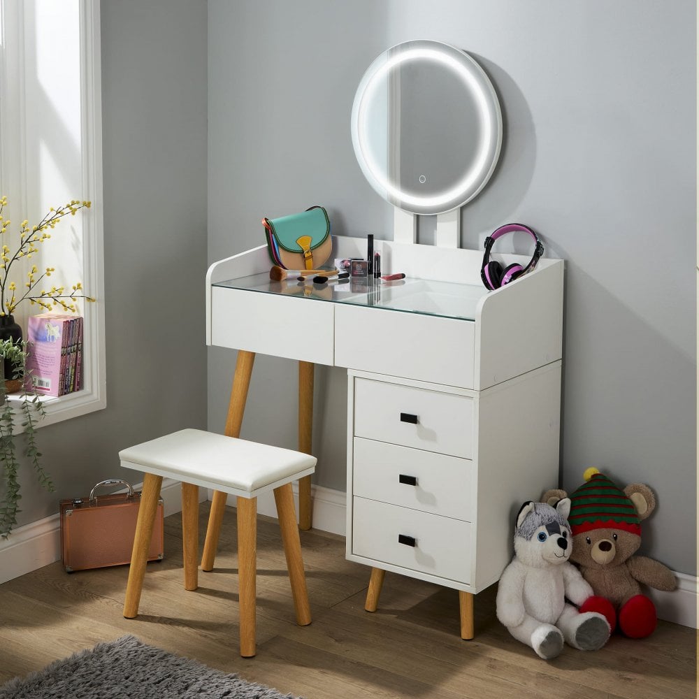 Nova White Dressing Table with LED Touch Mirror