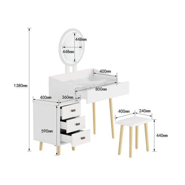 Nova White Dressing Table with LED Touch Mirror