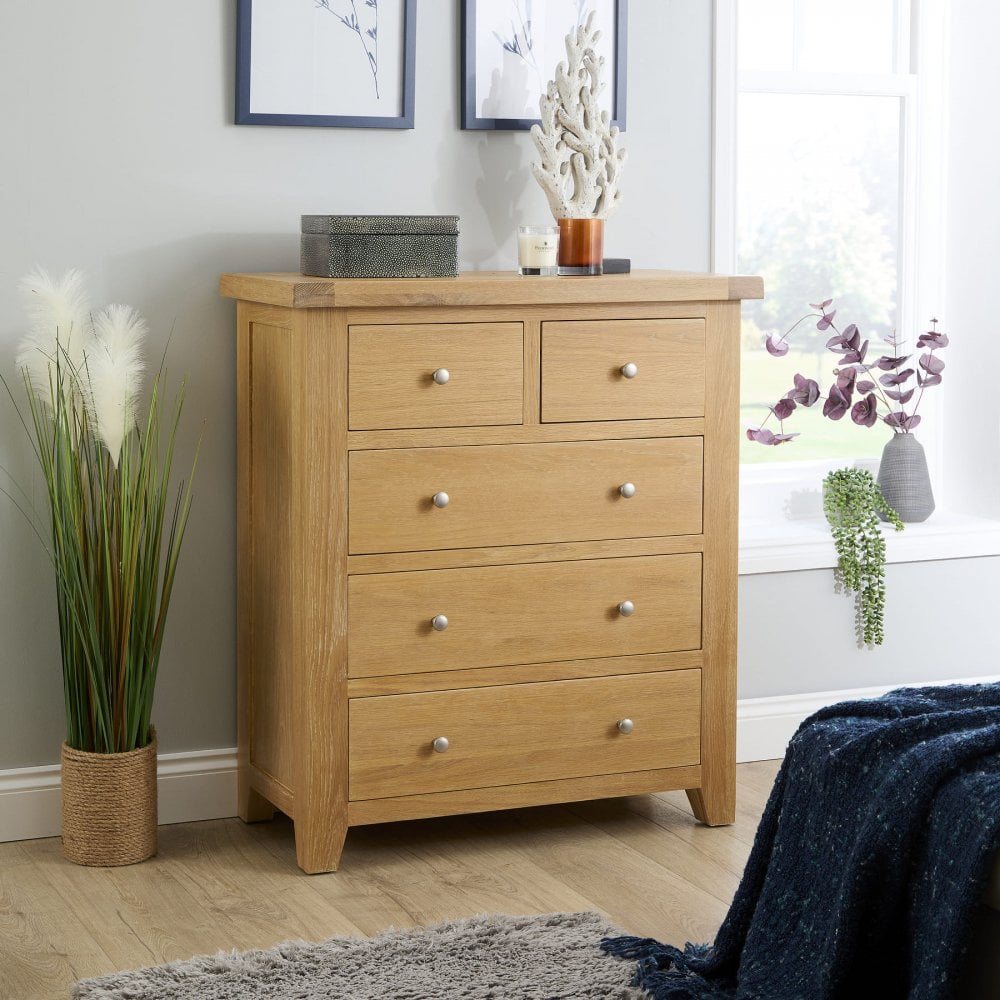 Melbourne Chest of 5 Oak & Pine Drawers