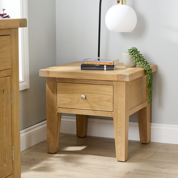 Melbourne Oak & Pine Lamp Table with Storage Drawer