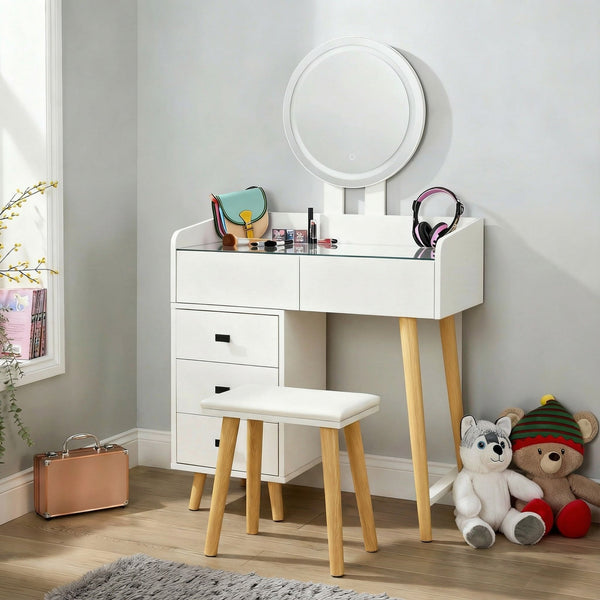 Nova White Dressing Table with LED Touch Mirror