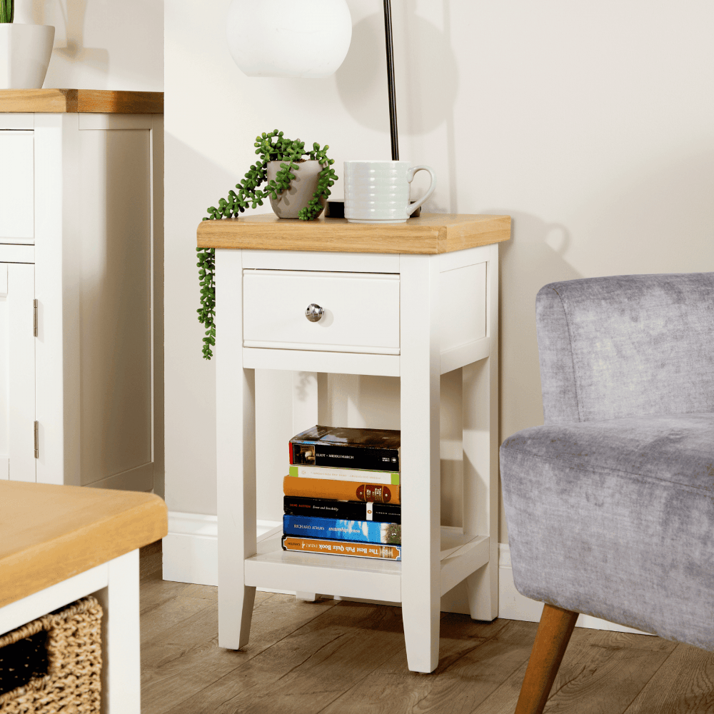Easton White Lamp Table with Storage Drawer