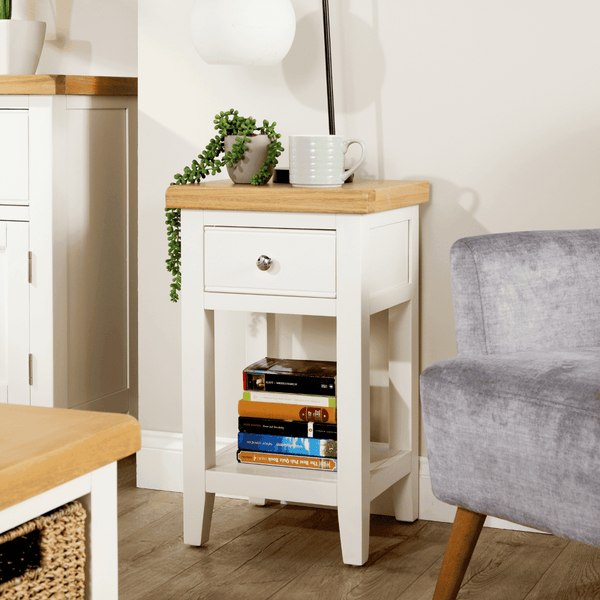 Easton White Lamp Table with Storage Drawer