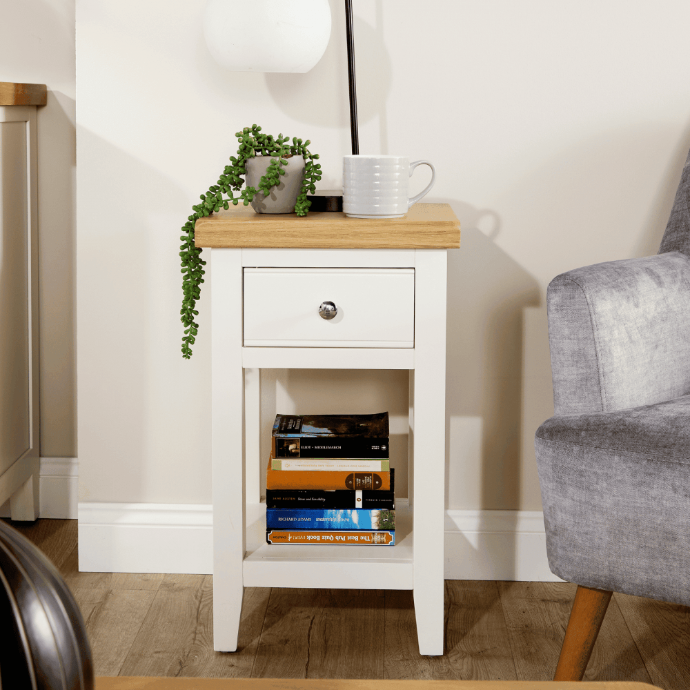 Easton White Lamp Table with Storage Drawer