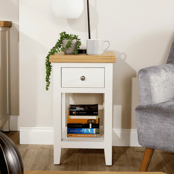 Easton White Lamp Table with Storage Drawer