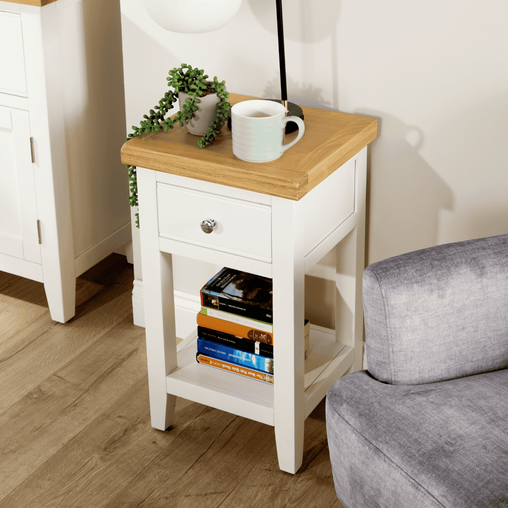 Easton White Lamp Table with Storage Drawer