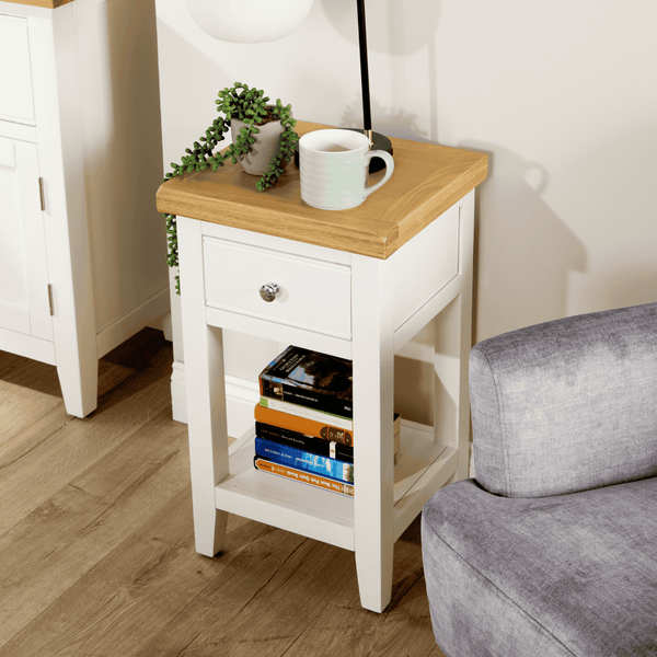 Easton White Lamp Table with Storage Drawer