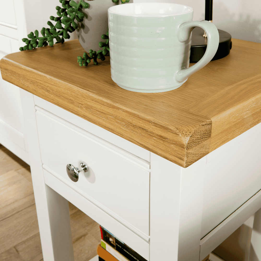 Easton White Lamp Table with Storage Drawer