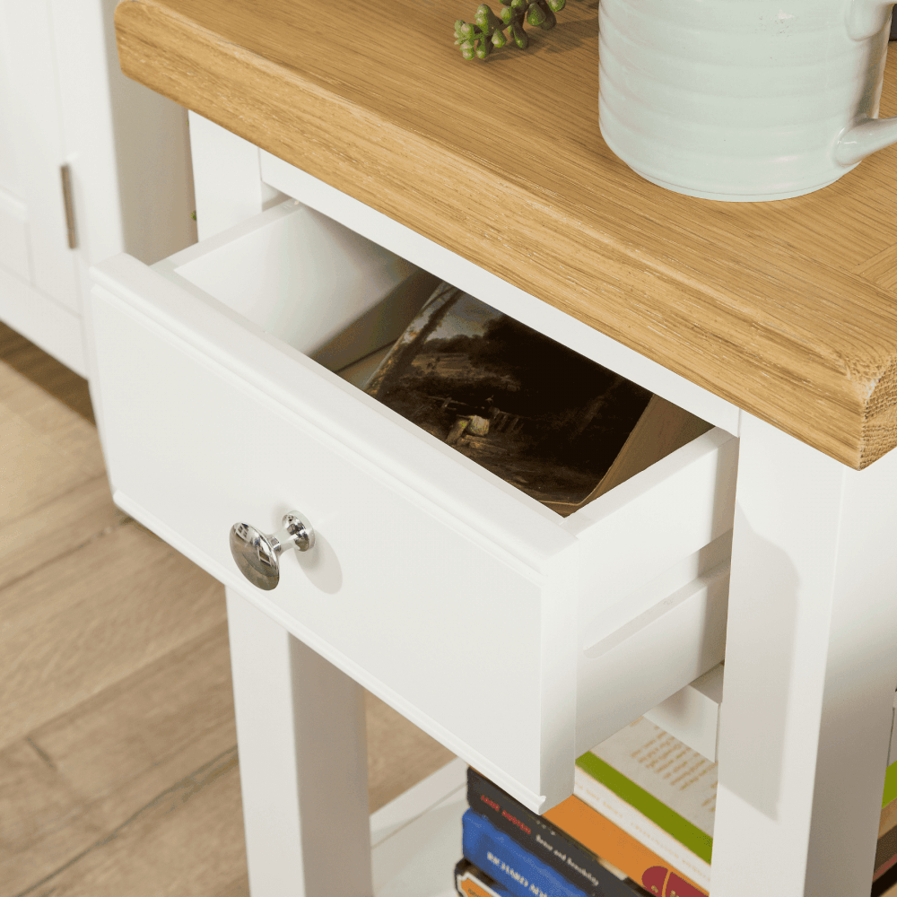 Easton White Lamp Table with Storage Drawer