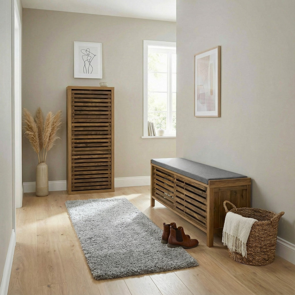 Luna Sliding Door Shoe Bench with Padded Cushion