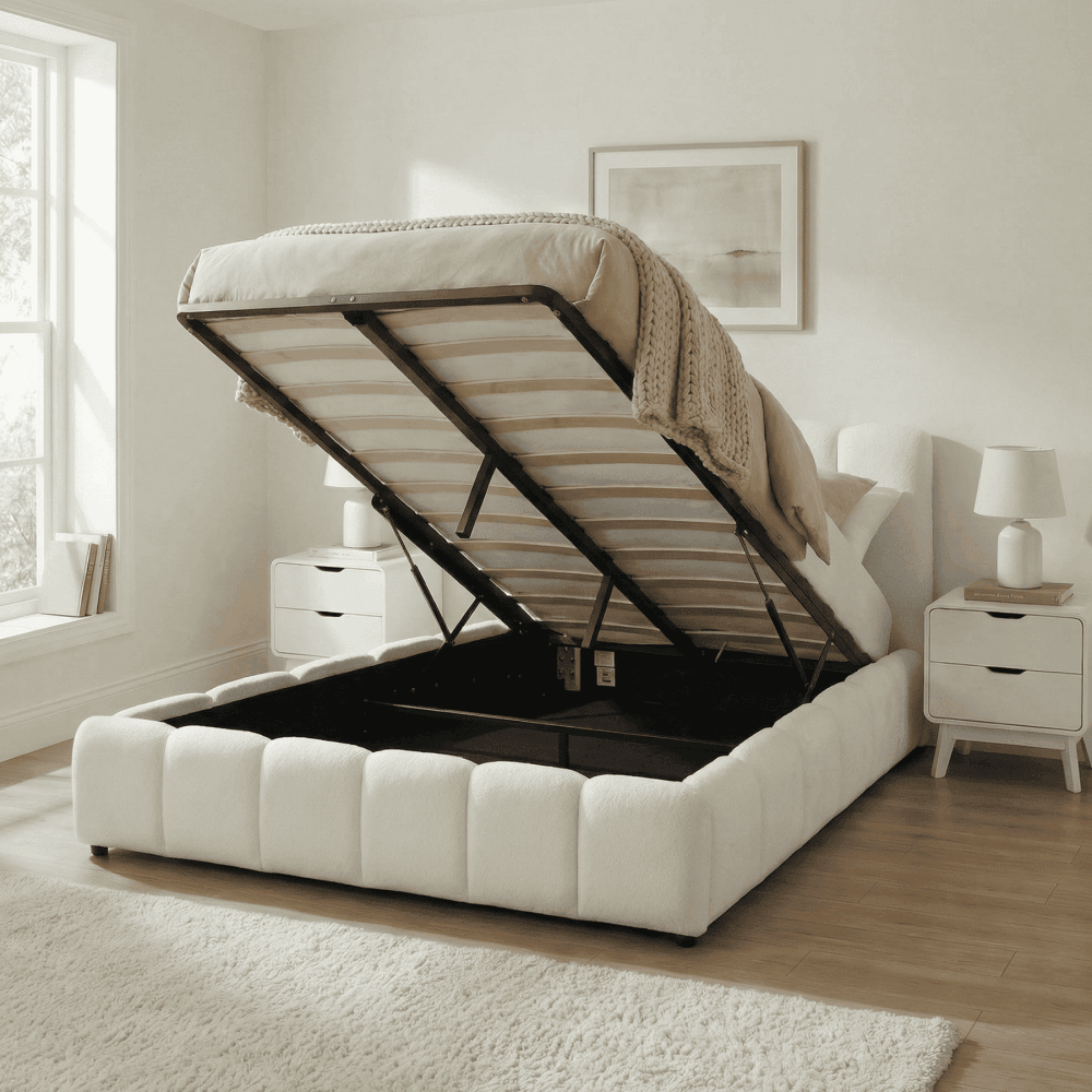Bubble White Velvet Ottoman Storage Bed