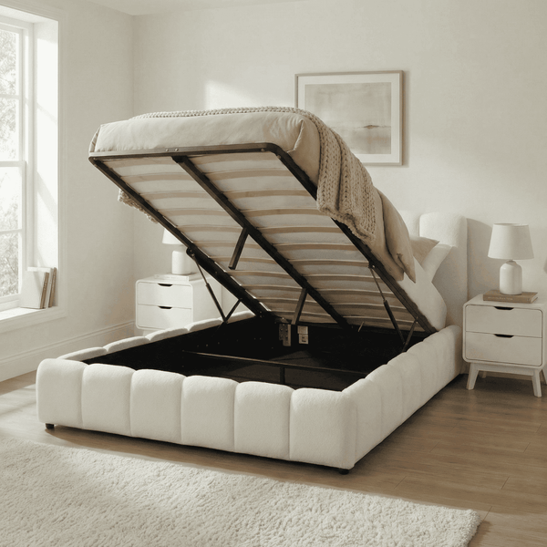Bubble White Velvet Ottoman Storage Bed