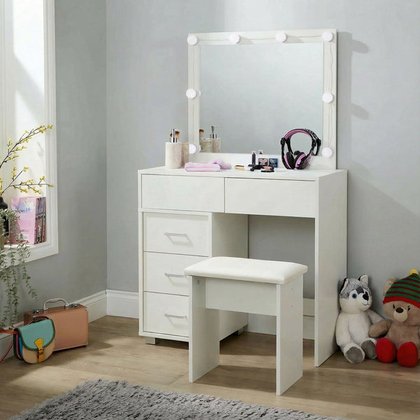 Vero White Dressing Table Set & LED Mirror